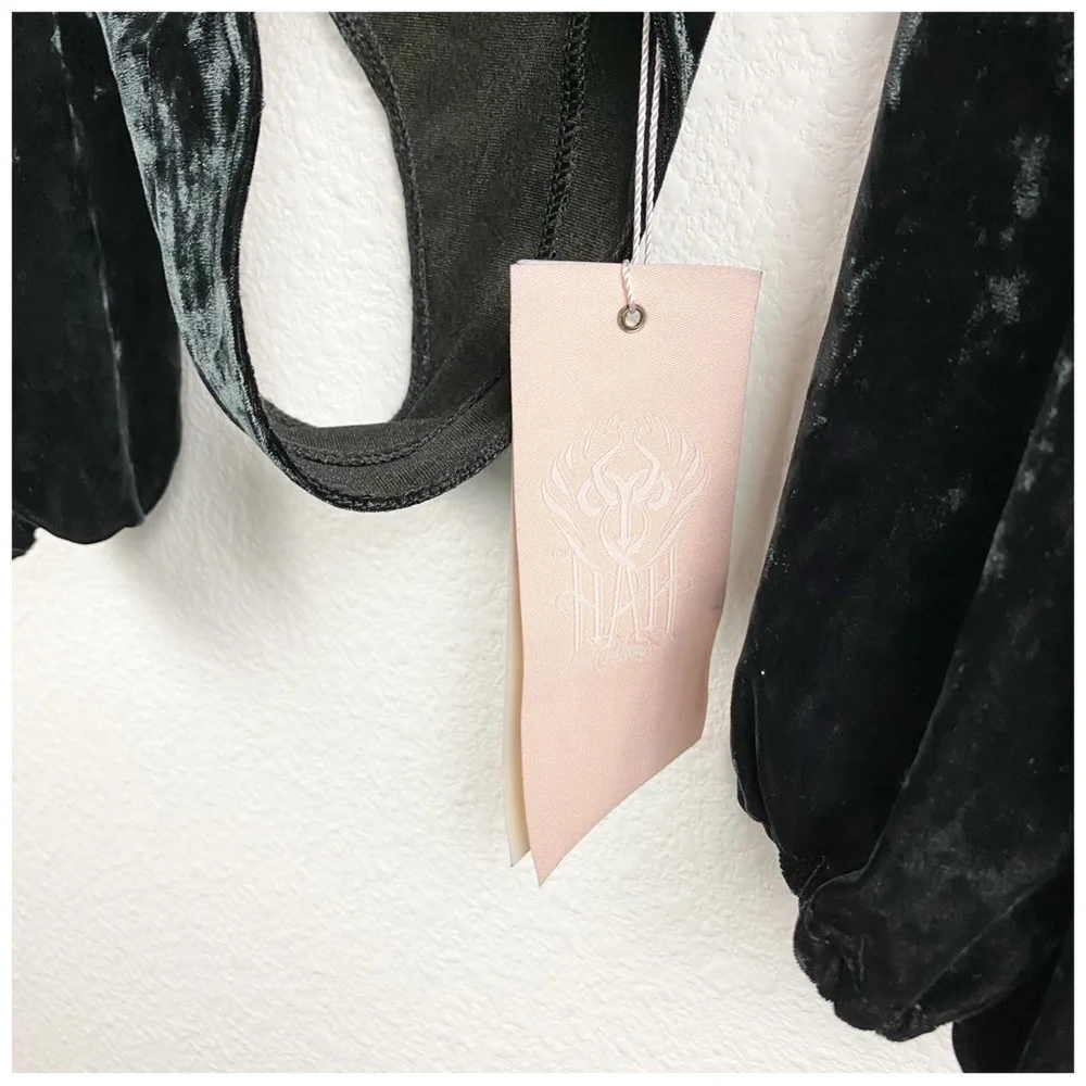 NWT Free People x Hot As Hell Beg 2 Differ Black Velvet‎ Bodysuit Size Medium